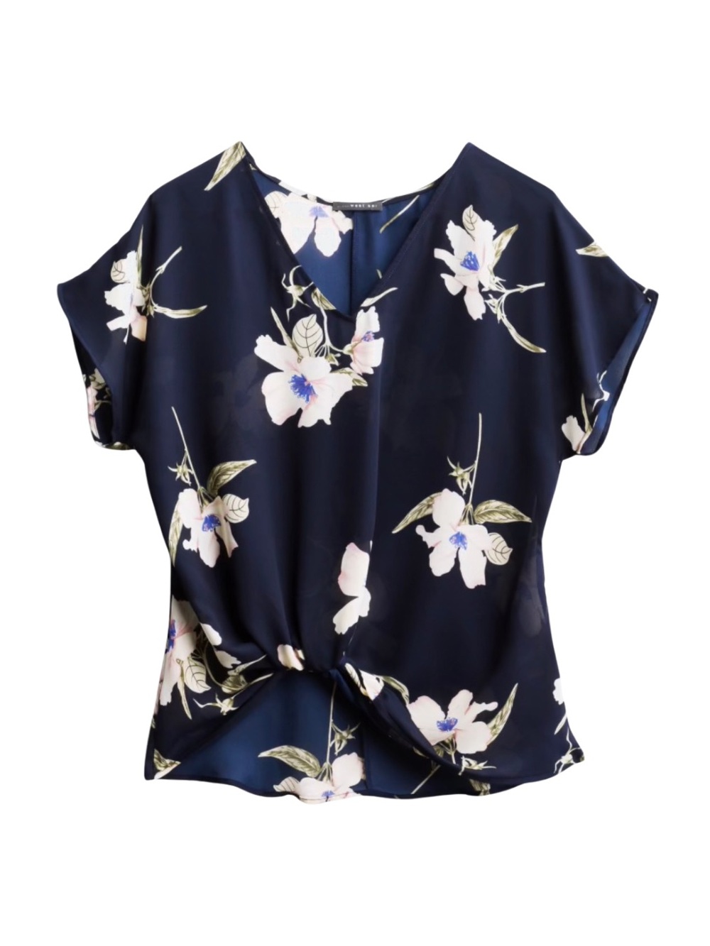 West Kei Stitch Fix Allura Knot Detail Navy & White Floral Blouse, S
